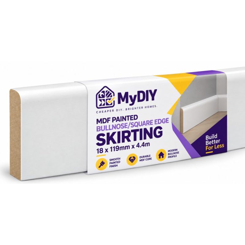 MDF Painted Bullnose/Square Edge Skirting – 18mm x 119mm x 4.4m