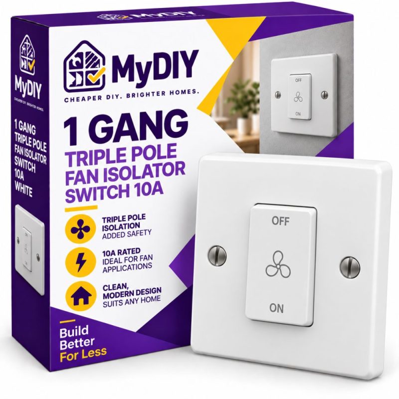 1 Gang Triple Pole Fan Isolator Switch 10A in White